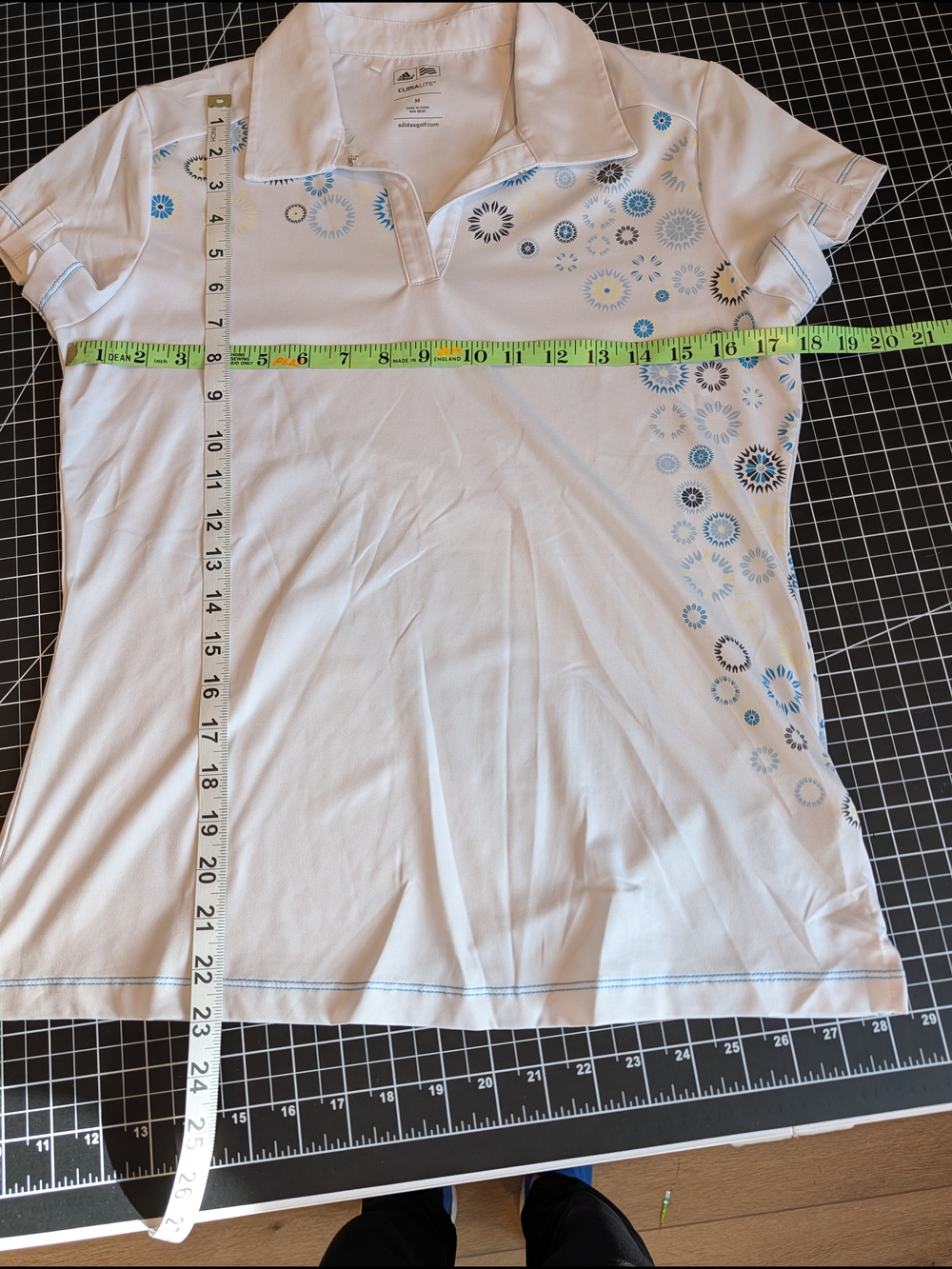 adidas White Polo Top with Blue Circular Accent
